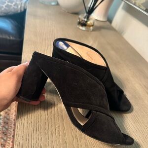 Stuart Weitzman Black Suede Mules with Chunky Heel